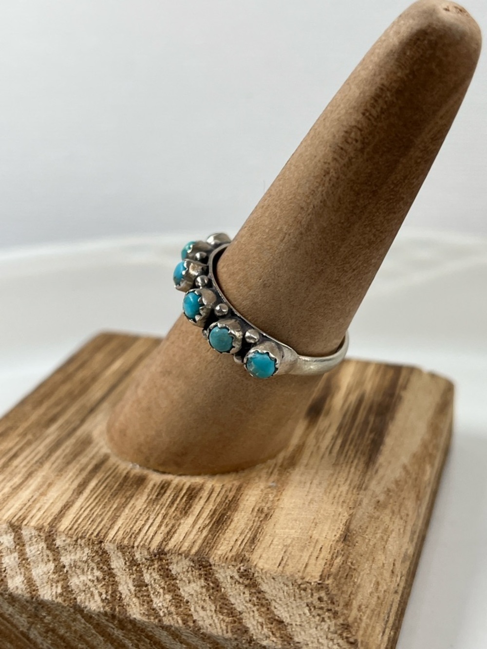 Solid 925 Sterling Silver Half Eternity Band Mohave Turquoise Gemstone Size 8.5 - Picture 5 of 10
